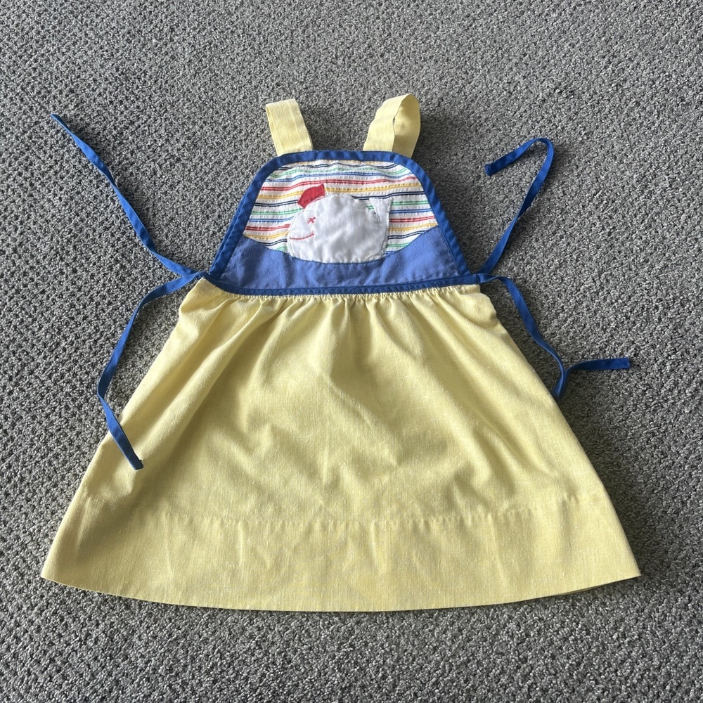 Vintage Handmade Whale Beach Smock Toddler Dress. Yellow. 3T